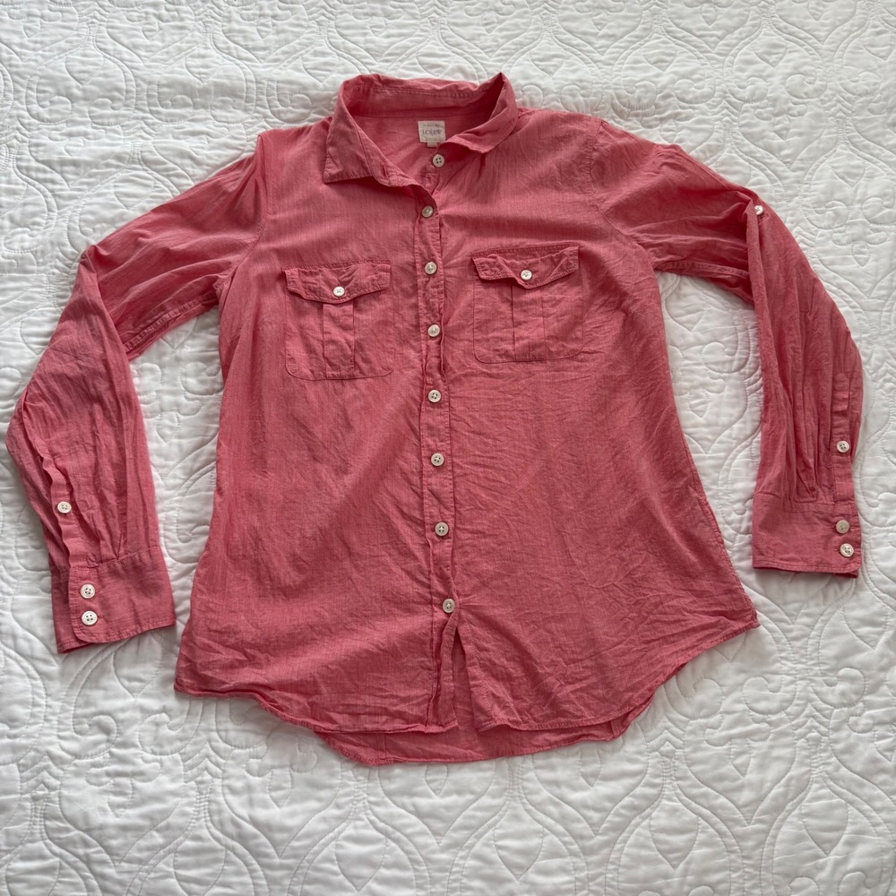 J.Crew The Perfect Shirt Coral 100% Cotton Button Down Roll Tab Sleeve WMs M EUC - Picture 3 of 11